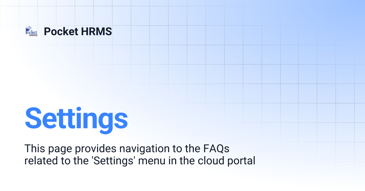 Settings | Pocket HRMS
